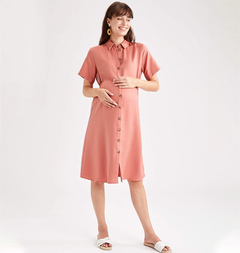 Rose Solid Maternity Shirt Dress